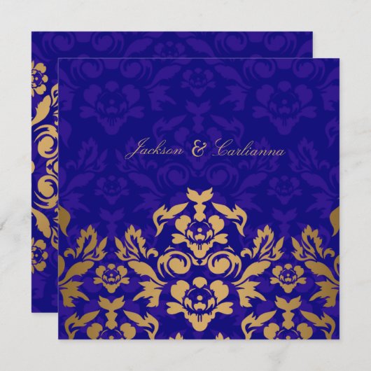 311ゴールデンフレームスクエアブル王室のー金ゴールド 招待状 (正面/裏面)