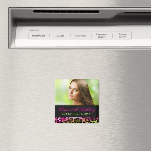 311シックなホットピンクライムヒョウ弓を保存する日付 マグネット (インサイチュ (食洗機))