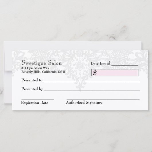 311スイートピンクストライプ色のギフト券 (裏面)