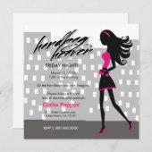 311スタイリッシュな都市女の子|のショッキングピンク 招待状 (正面/裏面)