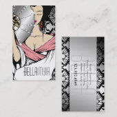 311ダイヤモンドの芸者|のダマスク織のきらめくの黒 名刺 (正面/裏面)