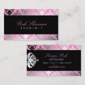 311ダマスク織のきらめくのピンクのプラシ天の黒BowCertificate 名刺 (正面/裏面)