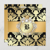 311ダマスク織のきらめくの女王のすてきな50黒 招待状 (正面/裏面)