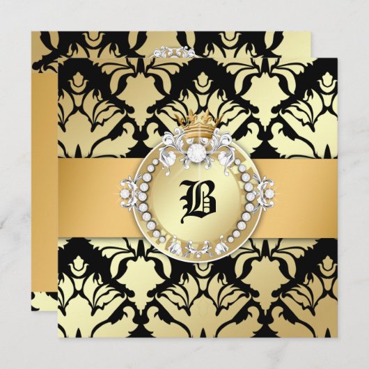 311ダマスク織のきらめくの女王のすてきな50黒 招待状 (正面/裏面)