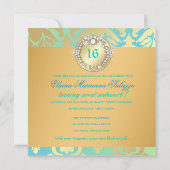 311ダマスク織のきらめくの女王の菓子16のTurquioseのライム 招待状 (裏面)
