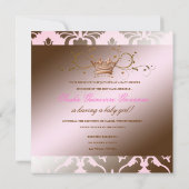 311ダマスク織のきらめくの弓ブラウンのピンクのベビーシャワー 招待状 (裏面)