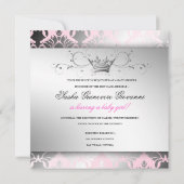 311ダマスク織のきらめくの黒の弓ピンクのベビーシャワー 招待状 (裏面)