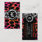 311ピンクの火のヒョウおよびレース 名刺 (正面/裏面)
