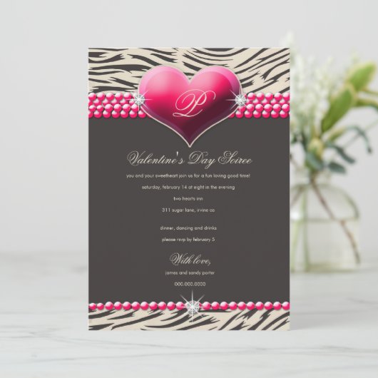 311ピンクの魅力的なハートのバレンタインデー 招待状 (スタンド正面)