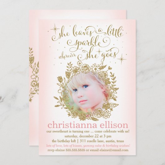 311ピーチ彼女葉は少し輝くフローラ 招待状 (正面/裏面)