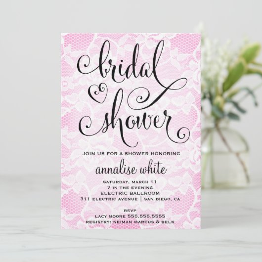 311ブライダルシャワーのピンクのレースのシャワーの招待状 招待状 (スタンド正面)