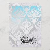 311ブライダルシャワーアクアメタリックダマスク 招待状 (正面/裏面)