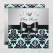 311ブラックベリーブルーダマスクブラックボウ|ベビーシャワー 招待状 (正面/裏面)