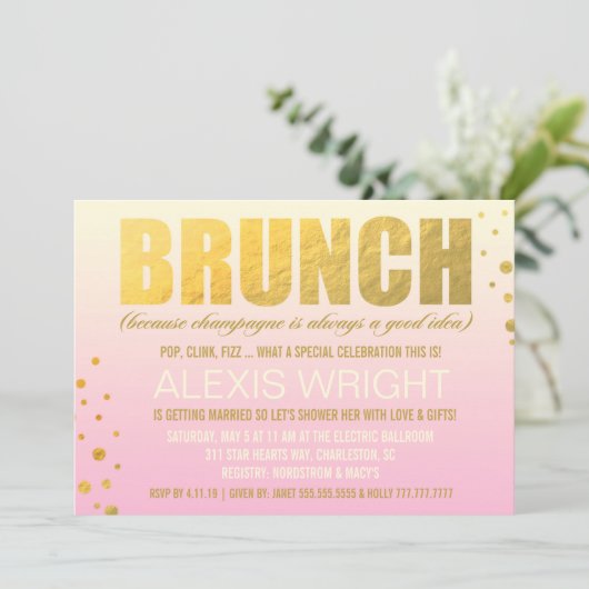 311ブランチのでシャンペンのピンクのグラデーション 招待状 (スタンド正面)