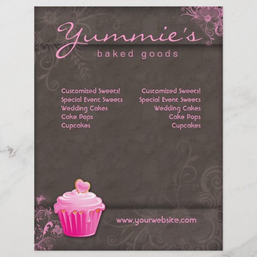 311ベーカリーチラシカップケーキピンクフローラハートブラウン チラシ (正面)