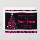 311ホットピンクゼブラ宝石で飾られた木 シーズンカード (正面/裏面)