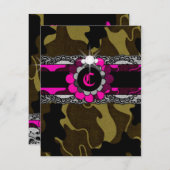 311ホットピンク迷彩柄Sweet sixteen招待状 招待状 (正面/裏面)