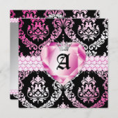 311ホートハートホットピンクリップダマスクメタル 招待状 (正面/裏面)