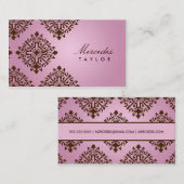 311メルセデスピンク及びチョコレートダマスク織 名刺 (正面/裏面)