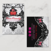 311リンゴ飴の不思議の国の白のダマスク織 名刺 (正面/裏面)