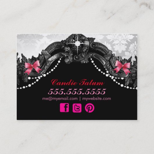 311リンゴ飴の不思議の国の白のダマスク織 名刺 (裏面)