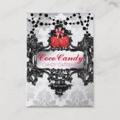 311リンゴ飴の不思議の国の白のダマスク織 名刺 (正面)