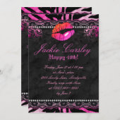 311レースダイヤモンドバースデーパーティーゼブラピンクリップ 招待状 (正面/裏面)