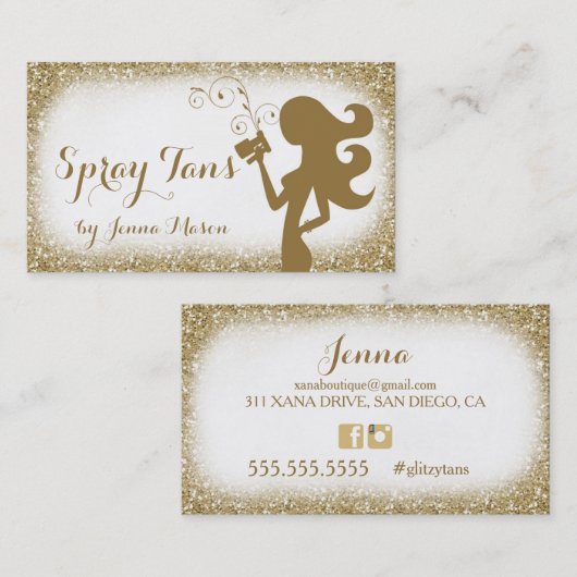 311ヴィンテージの魅力的で白いスプレーのタンの女の子のグリッター 名刺 (正面/裏面)