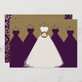 311人のブライダルパーティのナス及び金ゴールド 招待状 (正面/裏面)