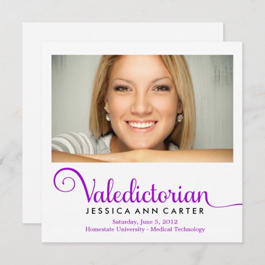 311人の卒業生総代の王室のな紫色の卒業 案内状 (正面/裏面)