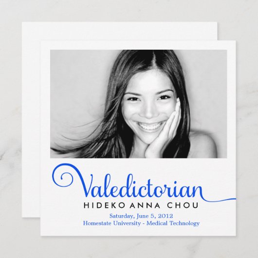 311人の卒業生総代の電気青い卒業 案内状 (正面/裏面)