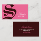 311古い英国のモノグラムのピンクNブラウン 名刺 (正面/裏面)