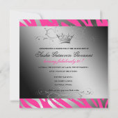 311夜シマウマのきらめくの黒の弓ショッキングピンク| 30 招待状 (裏面)