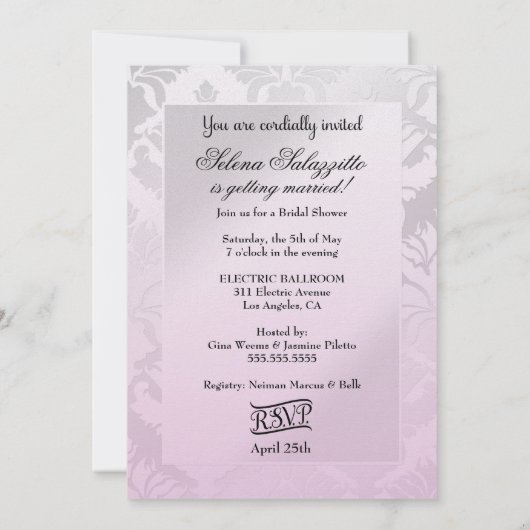 311幸福にその後ずっとブライダルシャワーのピンクの金属 招待状 (裏面)