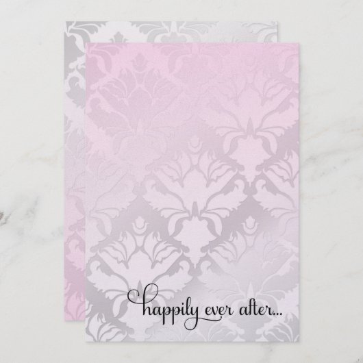 311幸福にその後ずっとブライダルシャワーのピンクの金属 招待状 (正面/裏面)