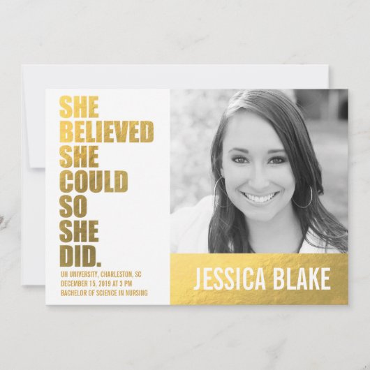 311彼女は彼女をできました信じました従って彼女は卒業をしました 案内状 (正面)