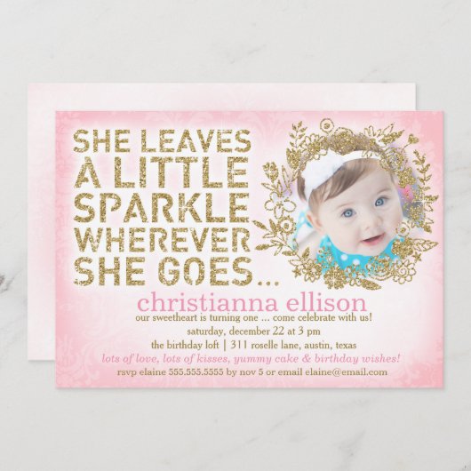 311彼女葉は少し輝くフローラリース 招待状 (正面/裏面)