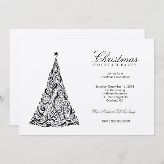 311渦巻形のなクリスマスツリー| SilverMetallic 招待状 (正面/裏面)