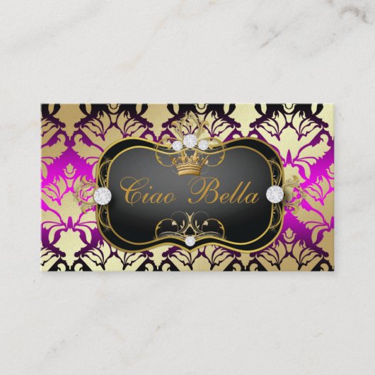 311漆黒Ciao Bellaのピンクの口答えの金属金ゴールド 名刺 (正面)