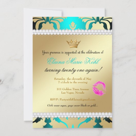 311漆黒Ciao Bellaの水の口答えの誕生日 招待状 (裏面)