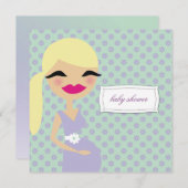 311甘い妊娠したお母さんの花柄-ブロンドの女性 招待状 (正面/裏面)