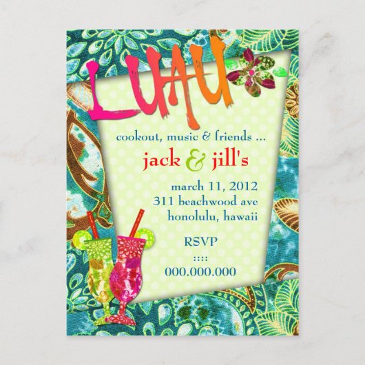 311甘美なルアウ（ハワイ式宴会）の招待状 インビテーションポストカード (正面)