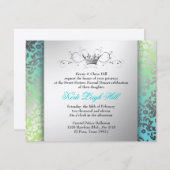 311眩ますダマスク織のターコイズ及びライムの黒 招待状 (正面/裏面)