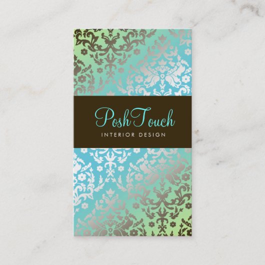 311眩ますダマスク織のターコイズ及びライム 予約カード (正面)