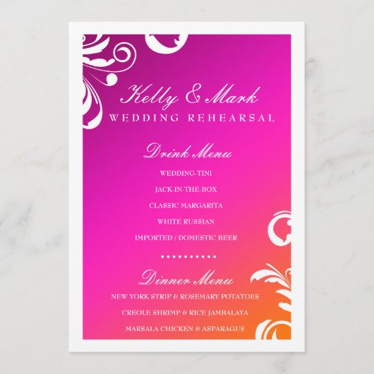 311粋な渦巻の夕食の飲み物メニュー野生の日没 メニュー (正面)