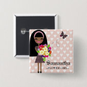 311花の女の子PINのアフリカ系アメリカ人 缶バッジ (正面&裏面)