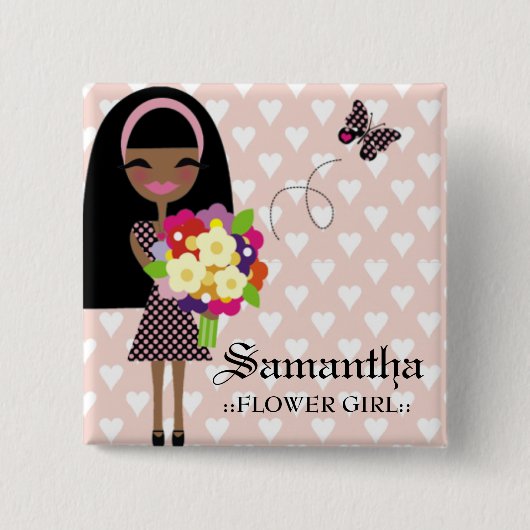 311花の女の子PINのアフリカ系アメリカ人 缶バッジ (正面)
