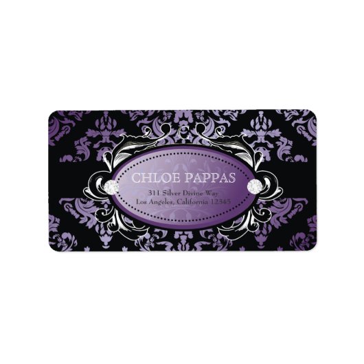 311豪華な紫色のダマスクラベル ラベル (正面)