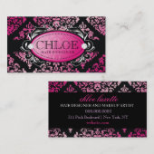 311贅沢にピンクのダマスク織のモノグラム 名刺 (正面/裏面)