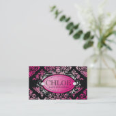 311贅沢にピンクのダマスク織のモノグラム 名刺 (スタンド正面)